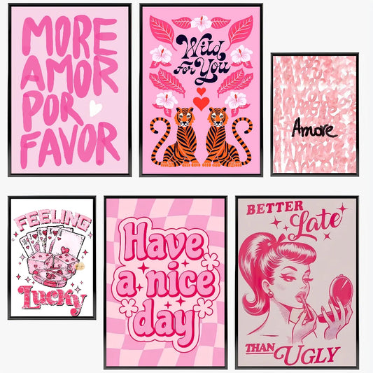 Pink love quote wall art poster for living room and bedroom decor