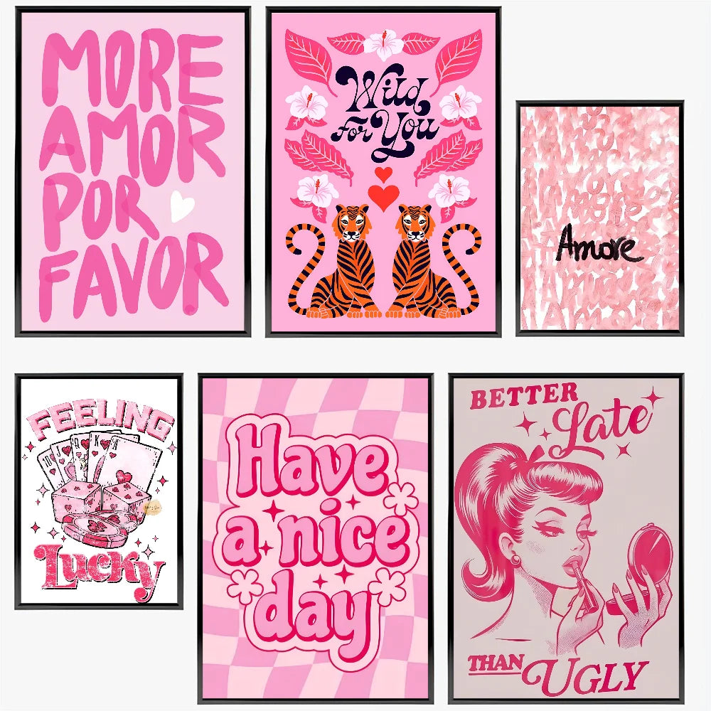 Pink love quote wall art poster for living room and bedroom decor

