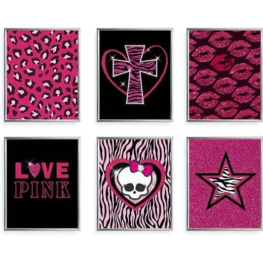 Pink preppy Y2K poster prints for bedroom decor aesthetic