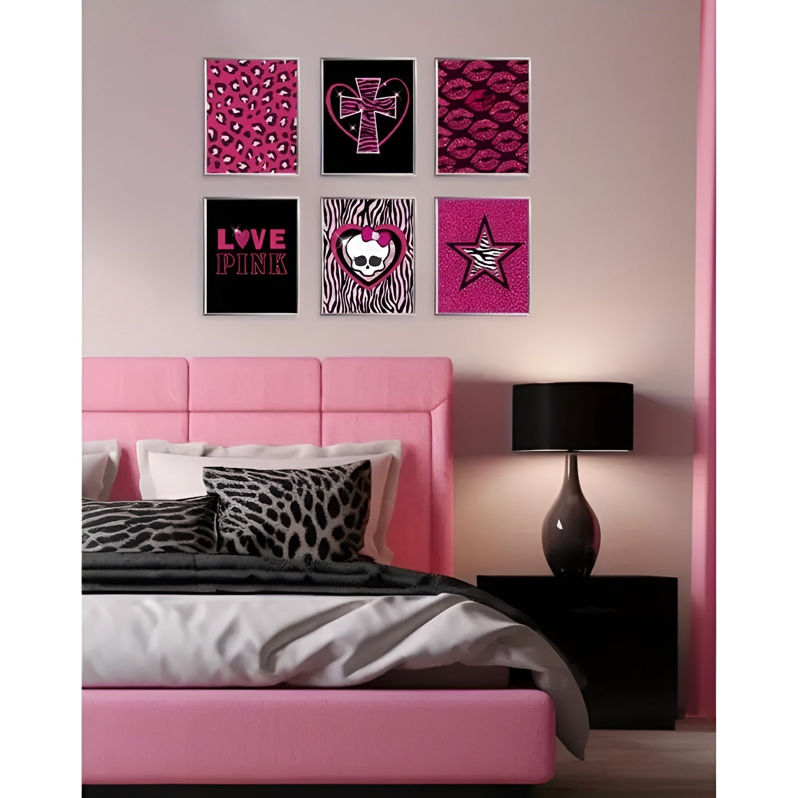 Set of 6 pink wall art prints for women’s apartment decoration
