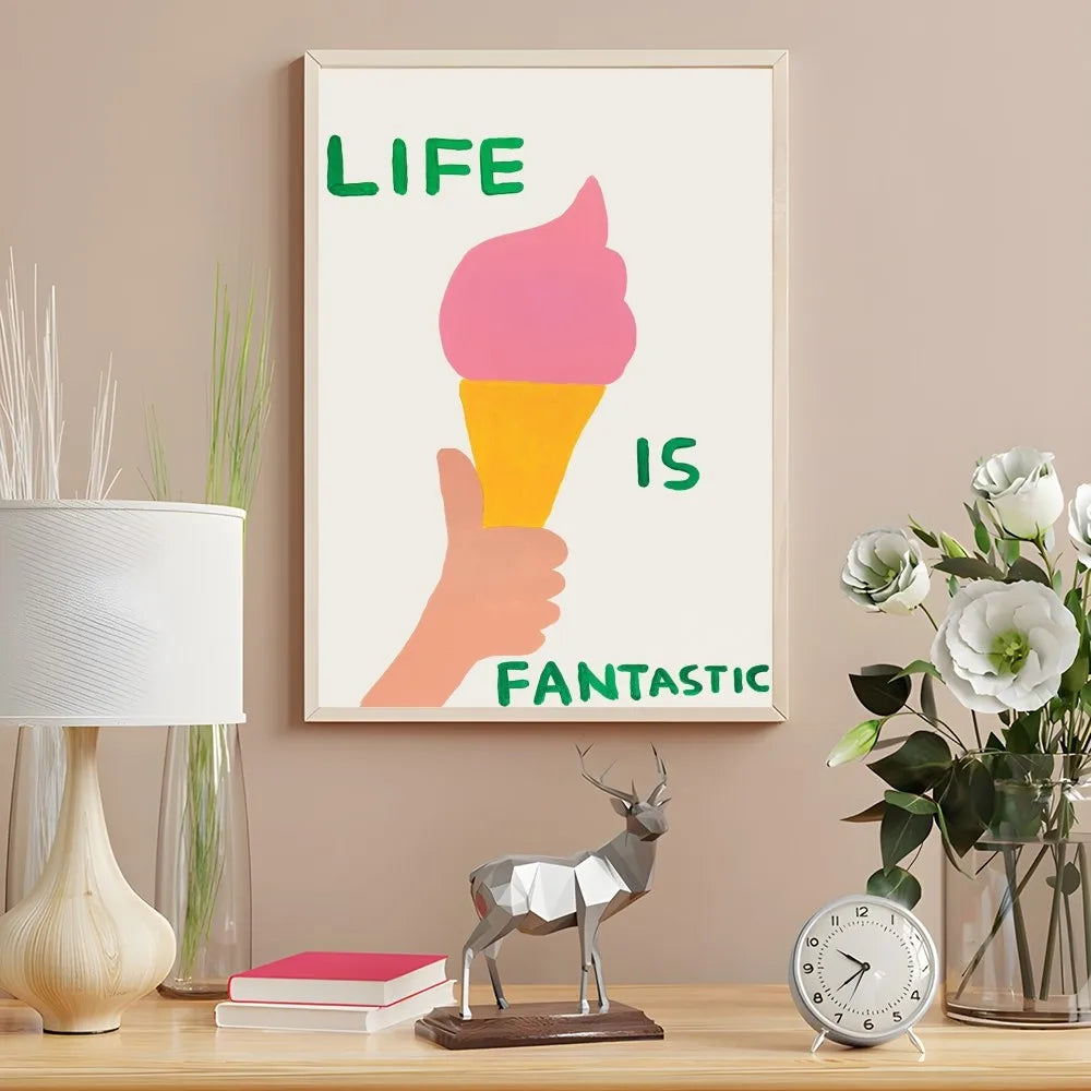 Artistic pig and fish painting print for vibrant bedroom decor
