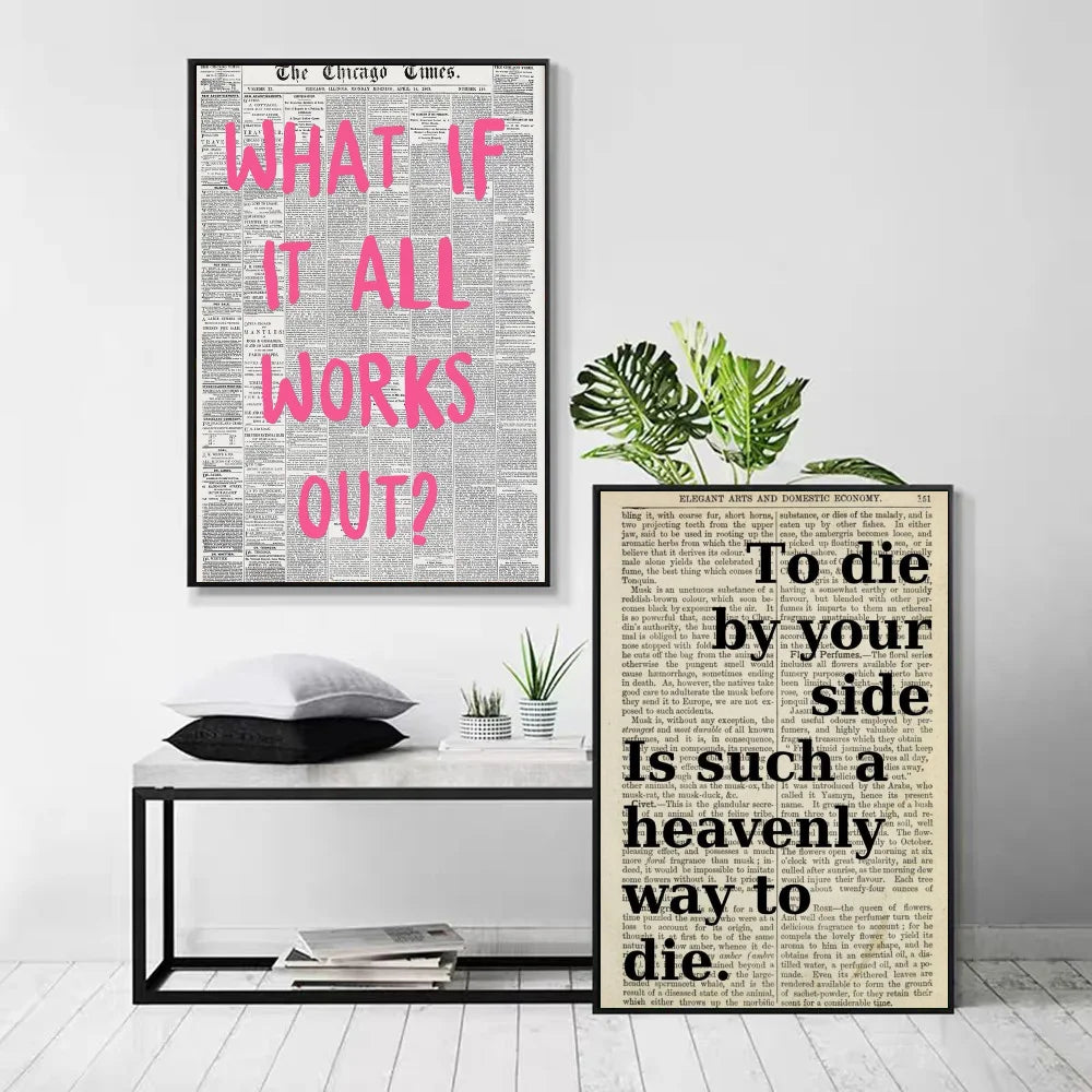 Popular quote self-adhesive poster in pink for living room or bedroom decor.
