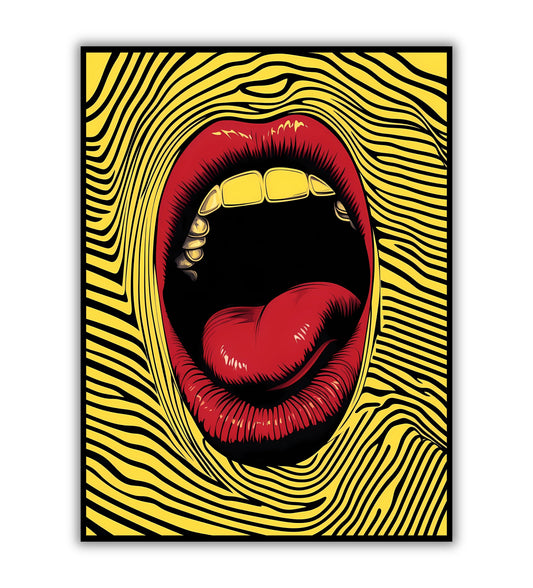 Psychedelic mouth poster for abstract art lovers, vibrant room decor, and unique wall art.