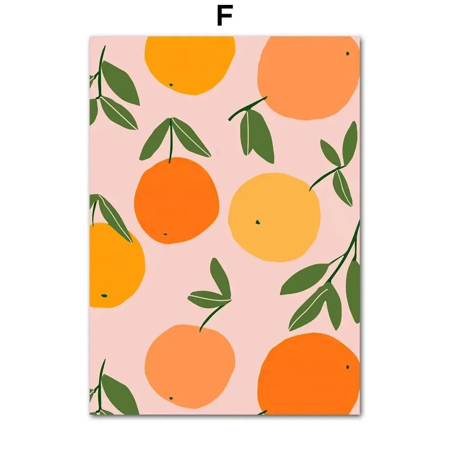 Nature-inspired quirky canvas print featuring daisy flowers and fruit vase.
