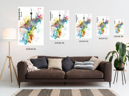 Dynamic Toronto City Map Watercolor Print - Matte Canvas