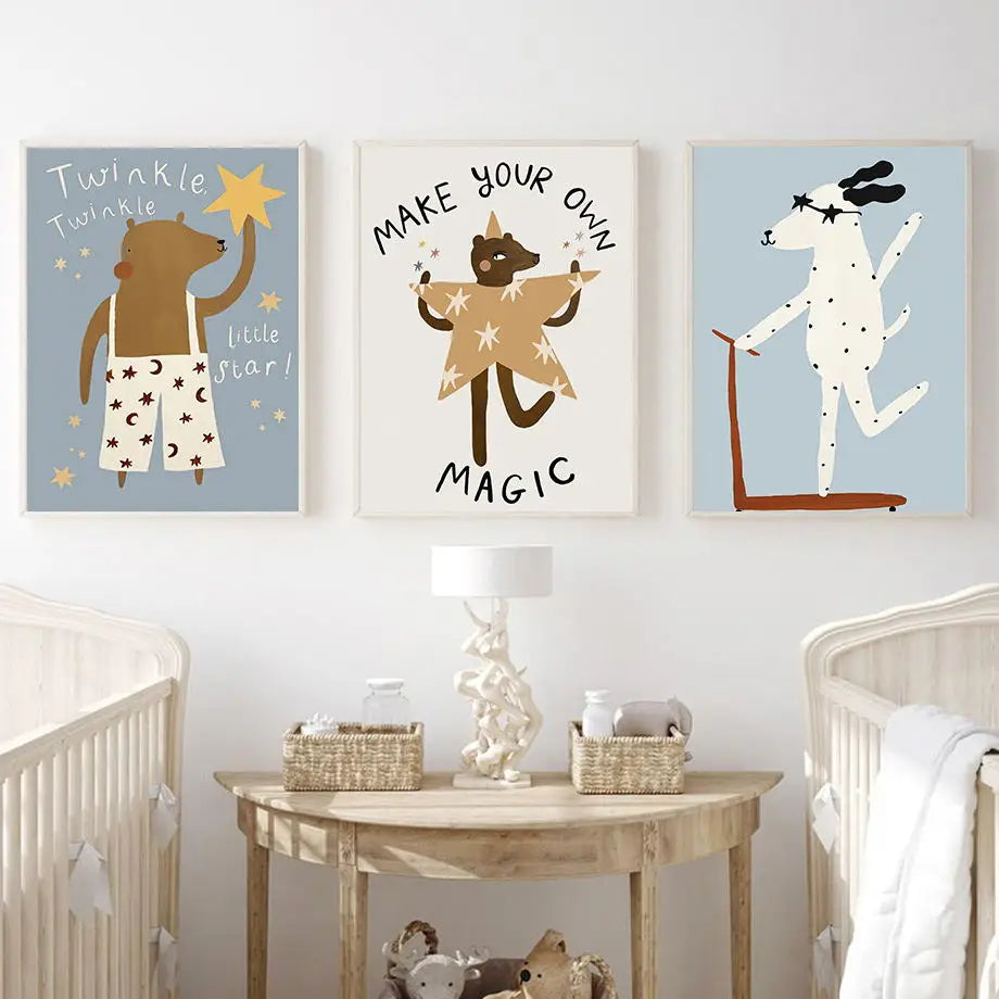 Cute rabbit on scooter wall canvas for children’s nursery

