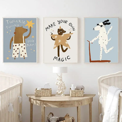 Cute rabbit on scooter wall canvas for children’s nursery

