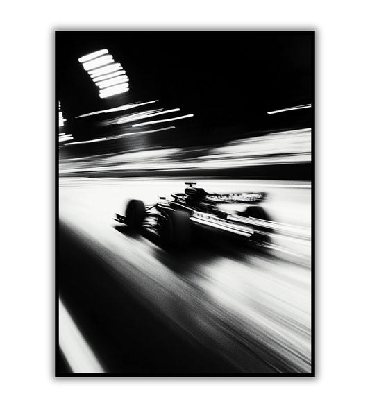 Racecar illusion poster for sports car enthusiasts, dynamic racing wall art, and bold home decor.
