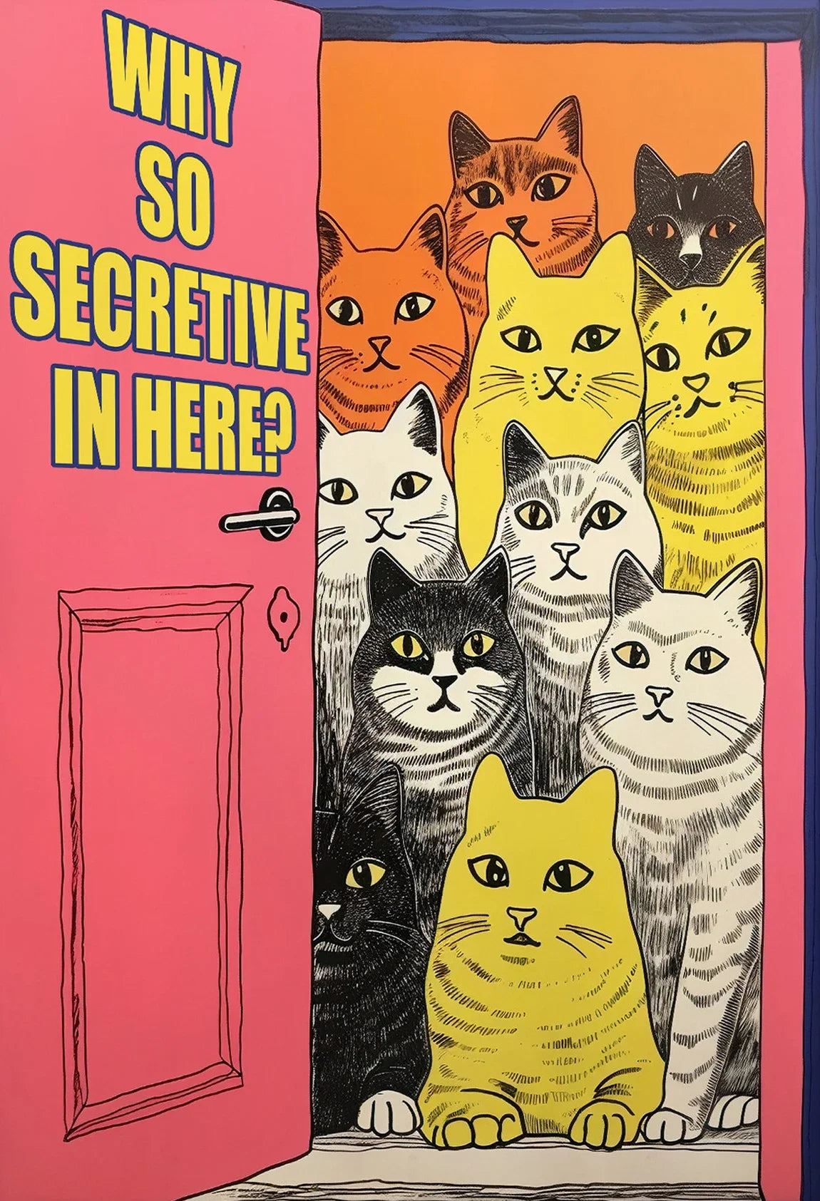 Funny feline-themed bathroom canvas poster
