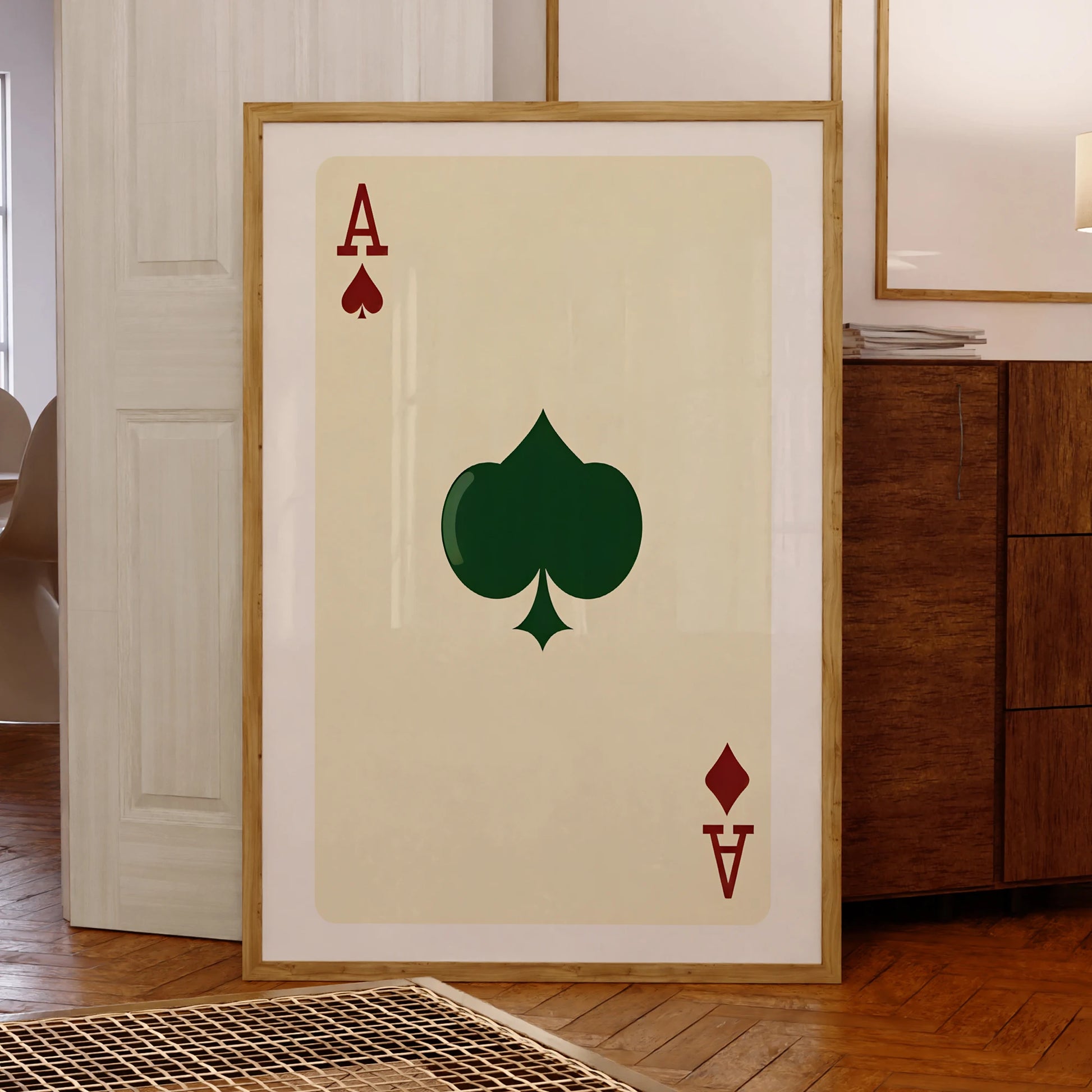 Retro Ace of Spades green wall art print for modern living rooms

