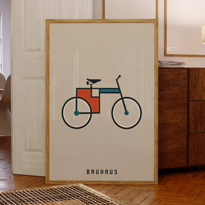 Retro Bauhaus bicycle wall art print with geometric shapes

