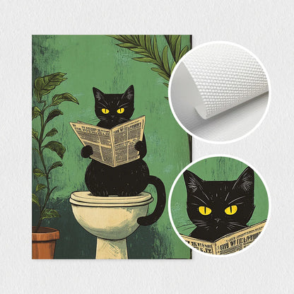 Retro black cat toilet wall art poster