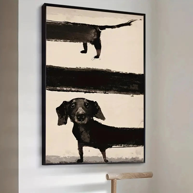 Retro dachshund dog wall art canvas for living room decor


