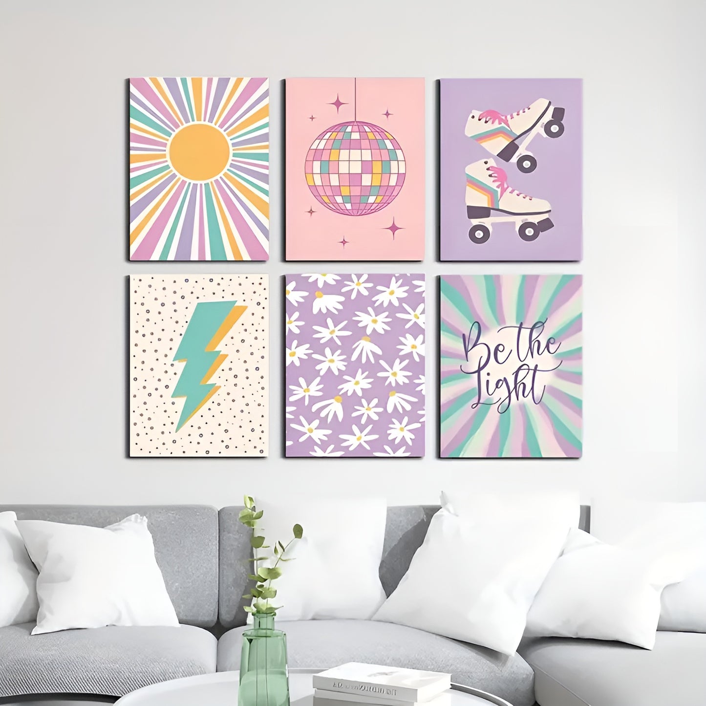 Set of 6 preppy art posters in classic retro style for living room, home office, or bedroom wall decoration
