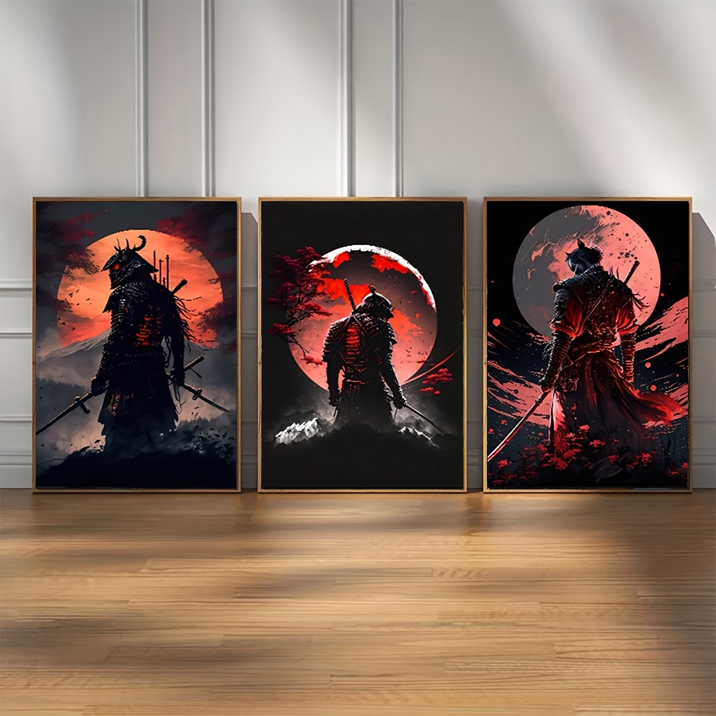 3-piece samurai anime wall art for bedroom and office decor
