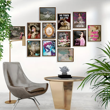 Retro love and humor art prints featuring pink bubble gum crown design for living room decor.
