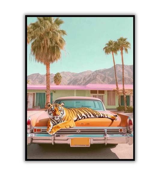 Retro roar tiger wall art print for vintage decor	