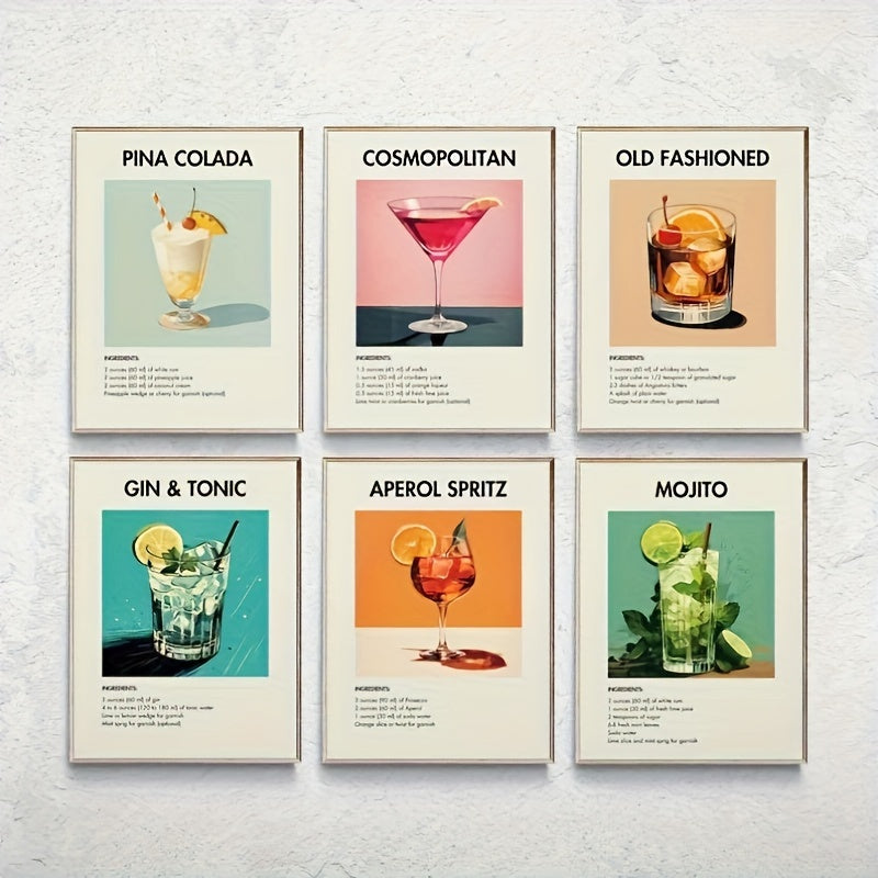 Vintage wine and cocktail canvas prints for kitchen and dining room decor
