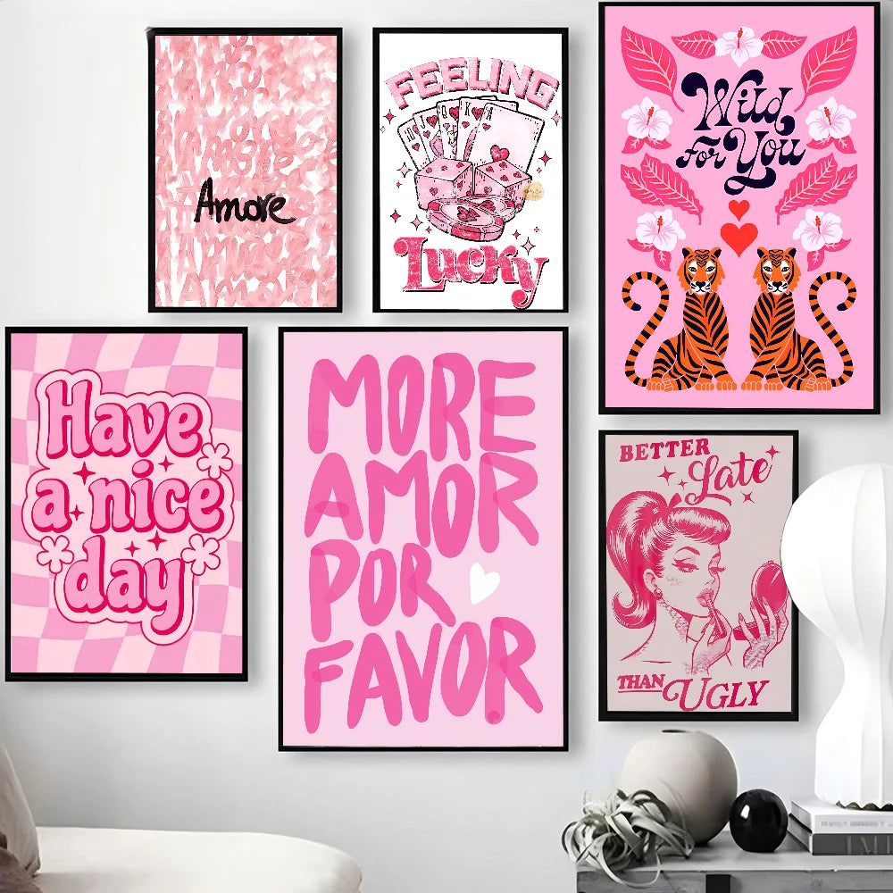 Romantic pink typography poster print for home and cafe decoration

