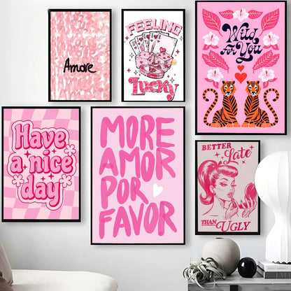 Romantic pink typography poster print for home and cafe decoration

