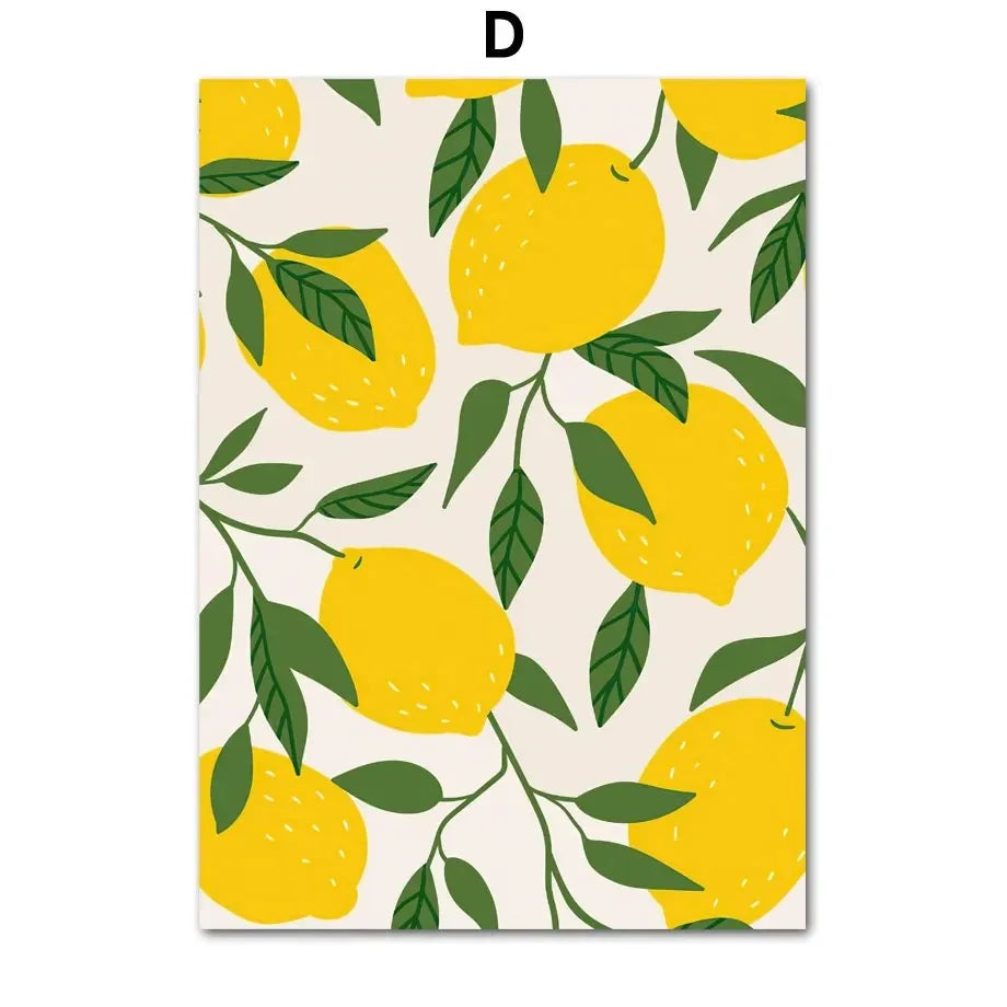 Daisies, lemons, and strawberries wall art canvas for rustic kitchen decor.
