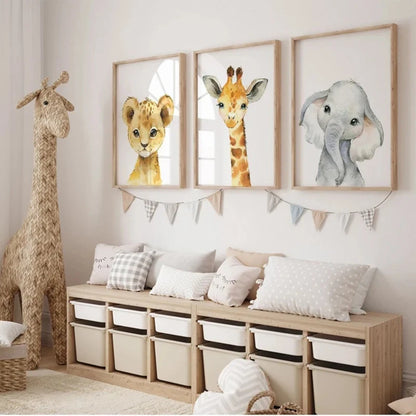 Safari nursery decor set of 3 jungle animal prints for baby room
