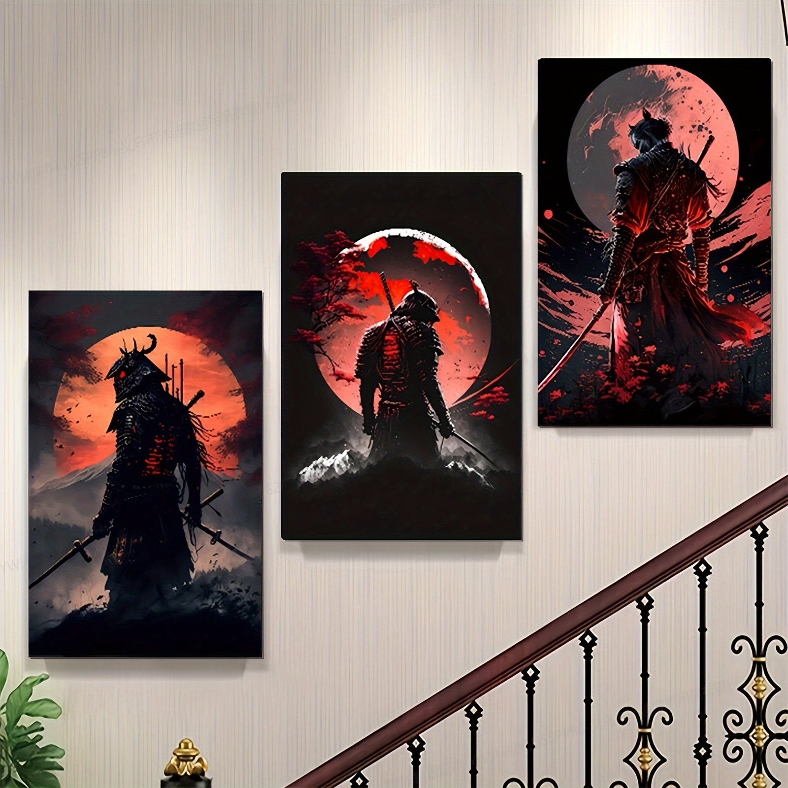 Samurai anime canvas prints set of 3 Japanese warrior wall art
