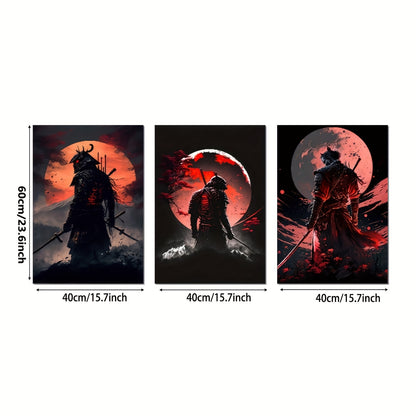 Japanese mountain and samurai silhouette anime poster set
