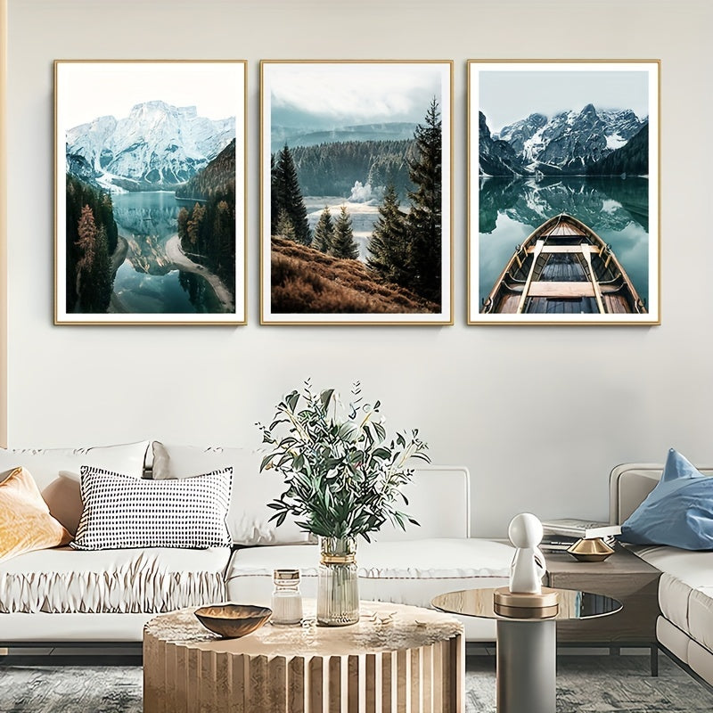 Scandinavian mountain and lake art poster for modern home decor
