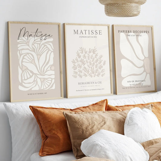 Set of 3 Bohemian neutral Matisse canvas prints