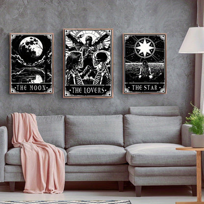 Set of 3 dark tarot posters for modern occult decor
