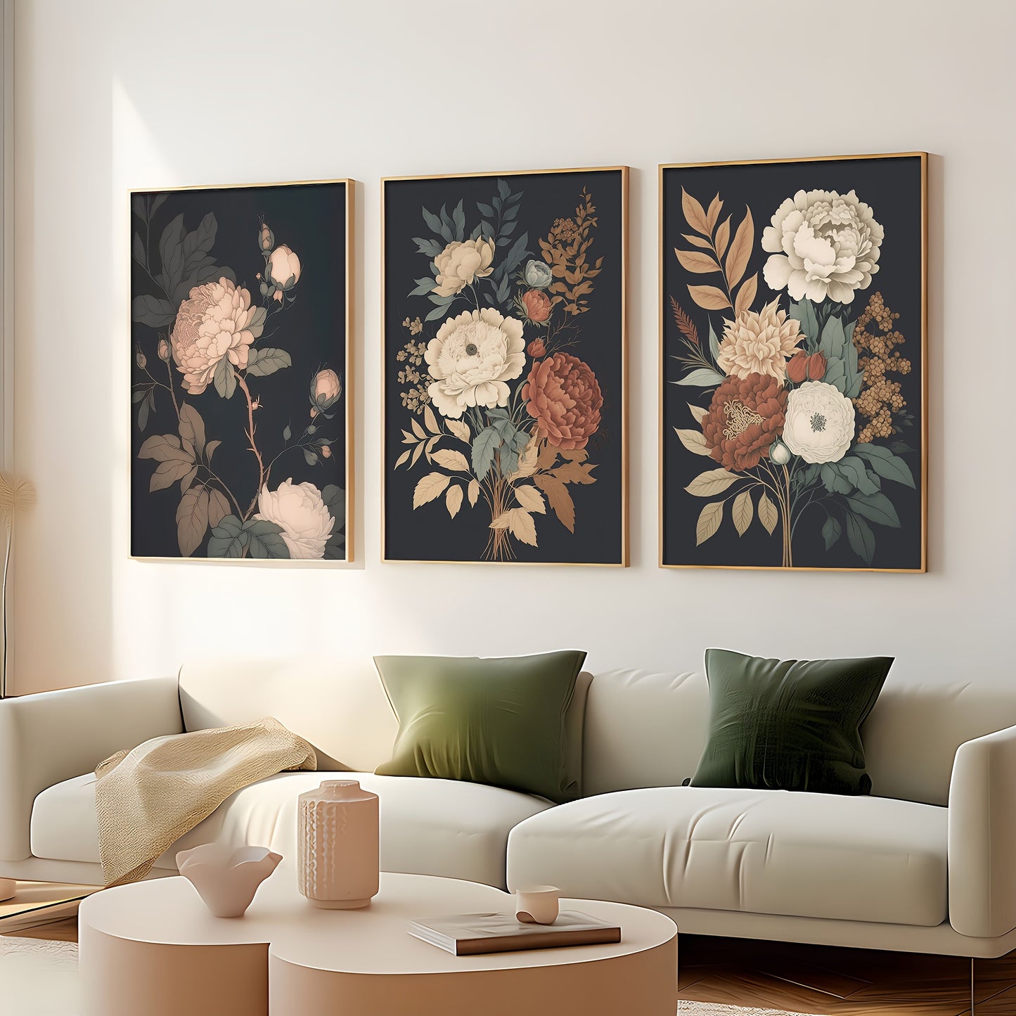 Set of 3 floral wall art prints in vintage style
