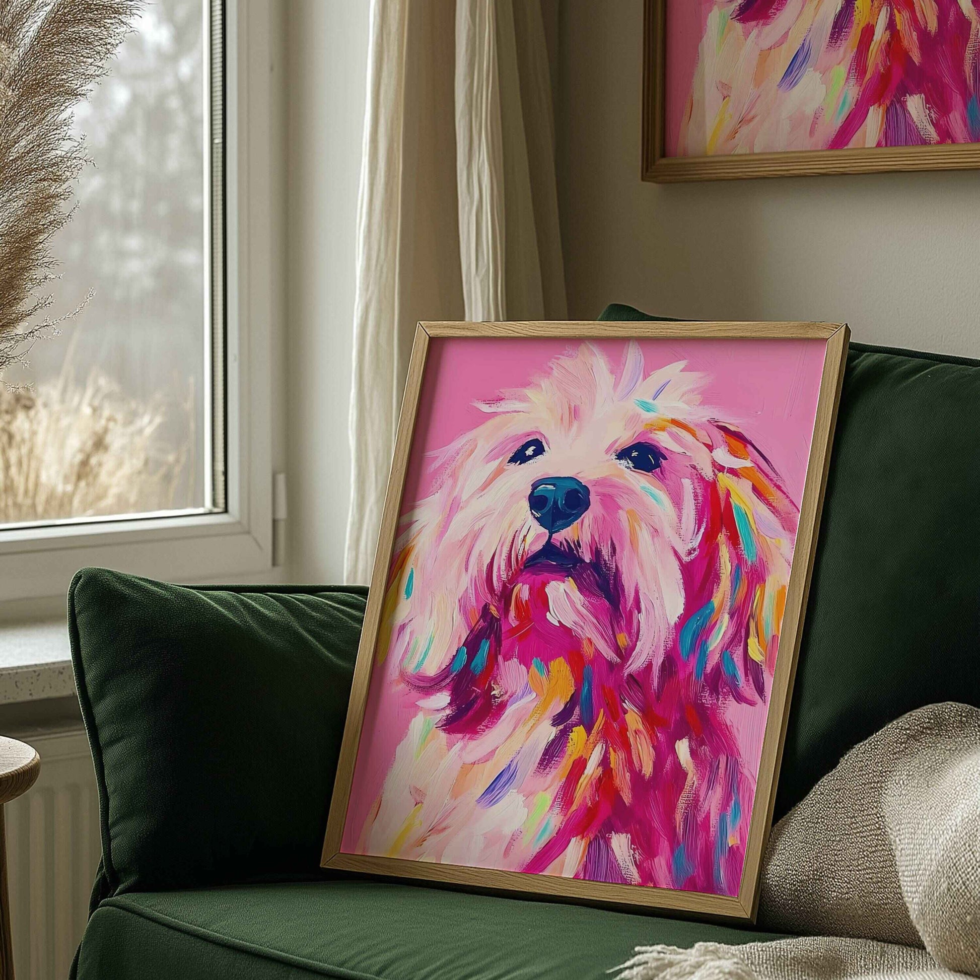 Cute dog-themed print for quirky wall interiors.	