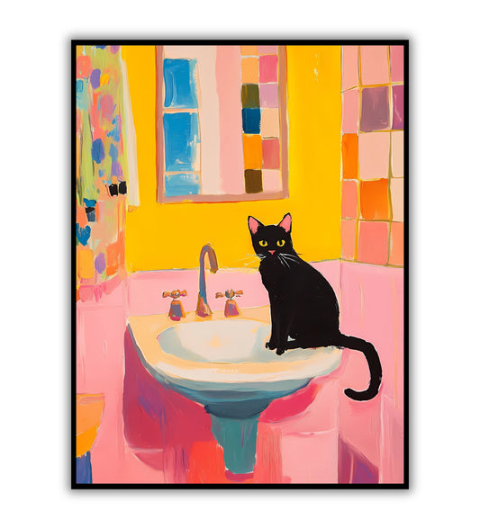 Sinkside Cat poster for playful and quirky interiors.