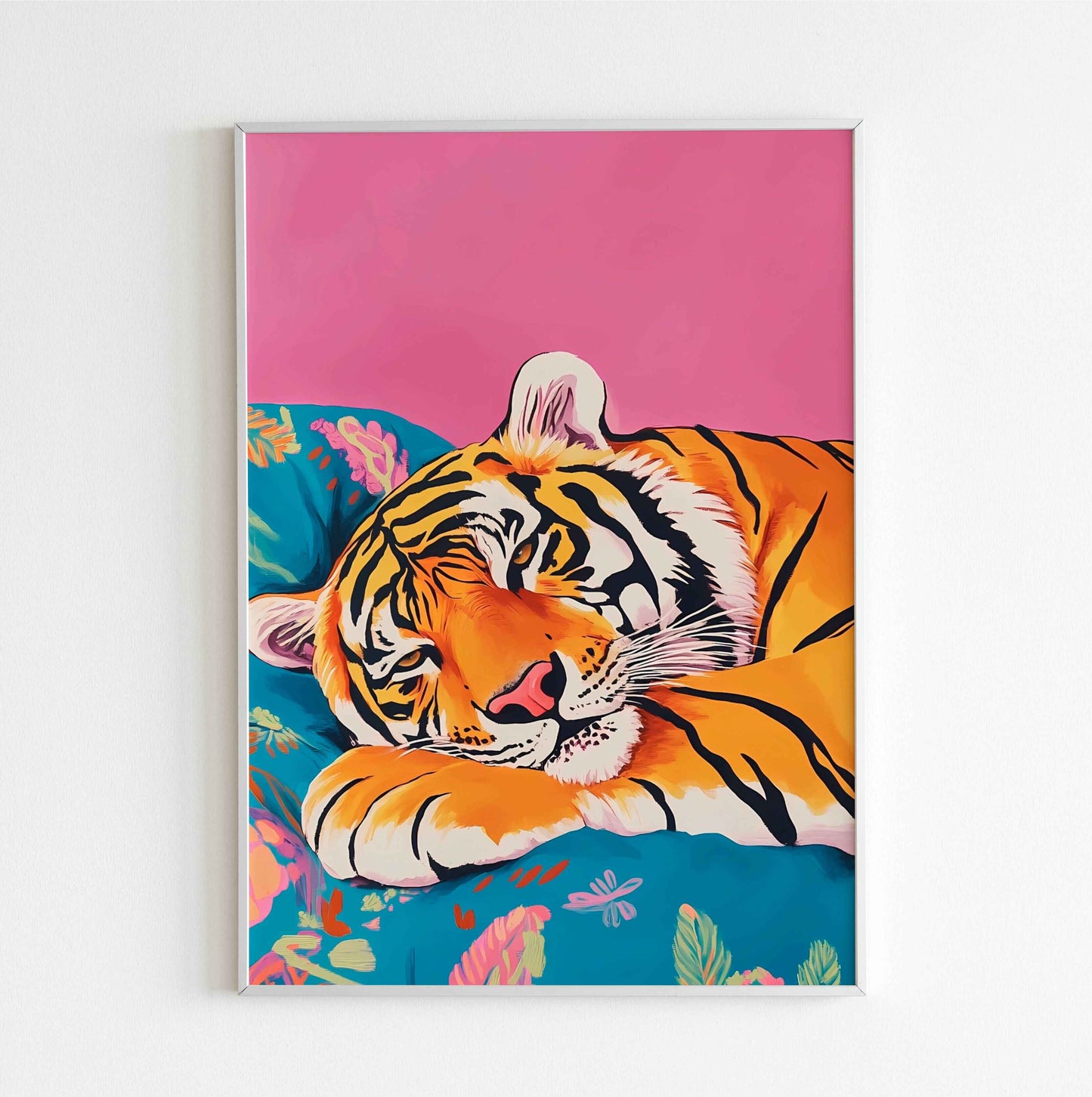 sleepy tiger relaxing animal wall art digital download for bedroom or nursery
