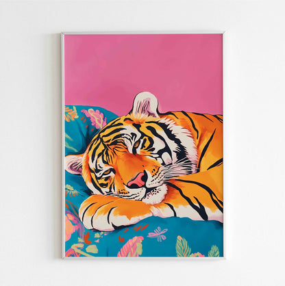 sleepy tiger relaxing animal wall art digital download for bedroom or nursery
