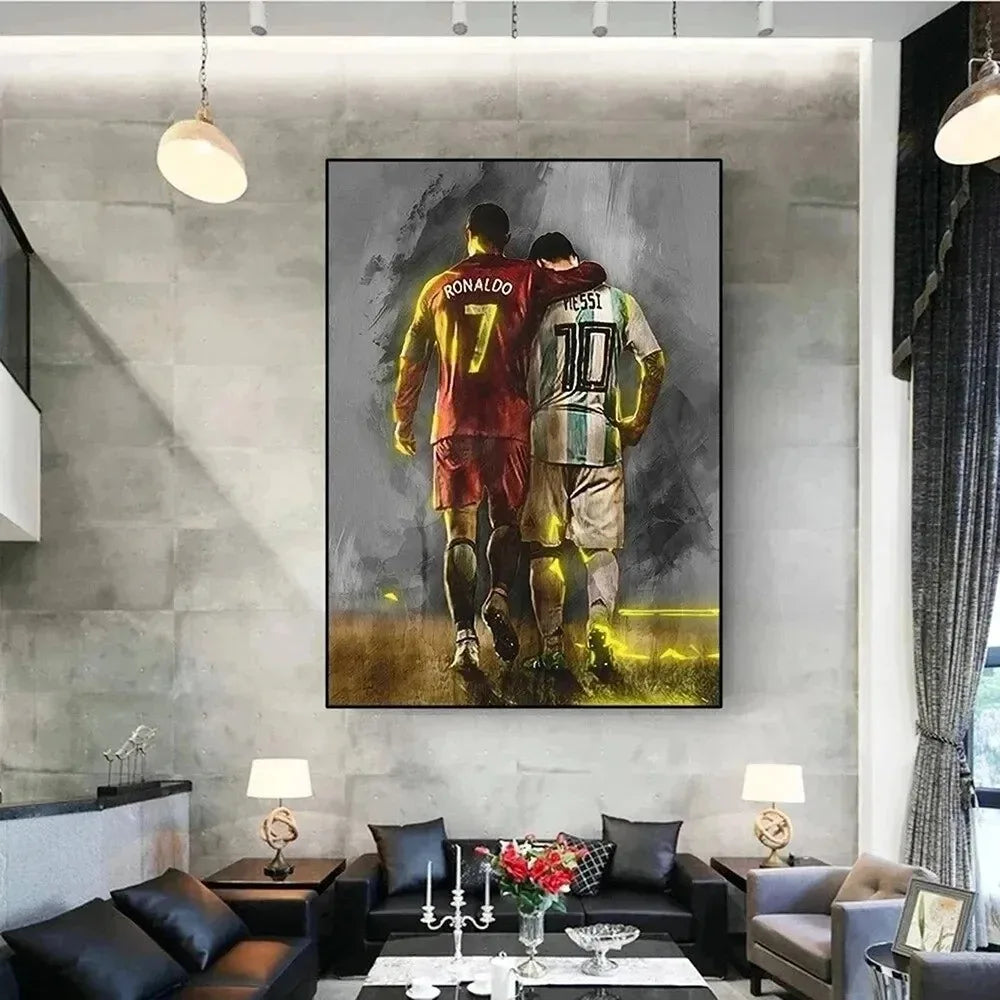 Famous football stars Messi and Ronaldo wall art for living room

