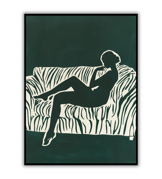 Sofa serenity poster for calming home decor, minimalist living room art, and serene room prints.