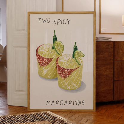 Modern cocktail wall art print featuring two spicy margaritas


