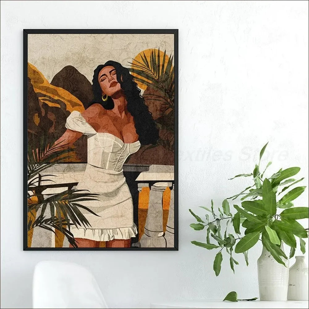 Sticky anime poster African woman flower art for bedroom walls
