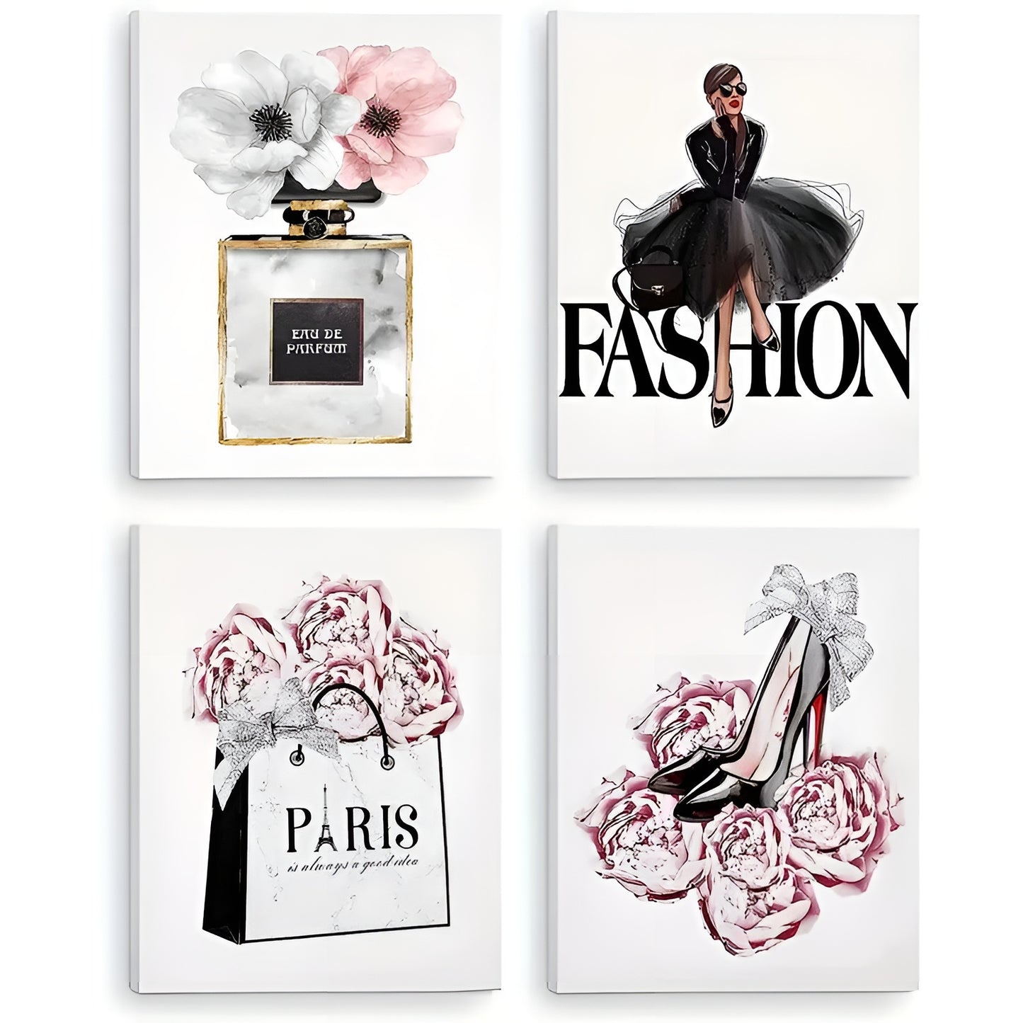 Stylish paper wall art set featuring fashion accessories for elegant decor
