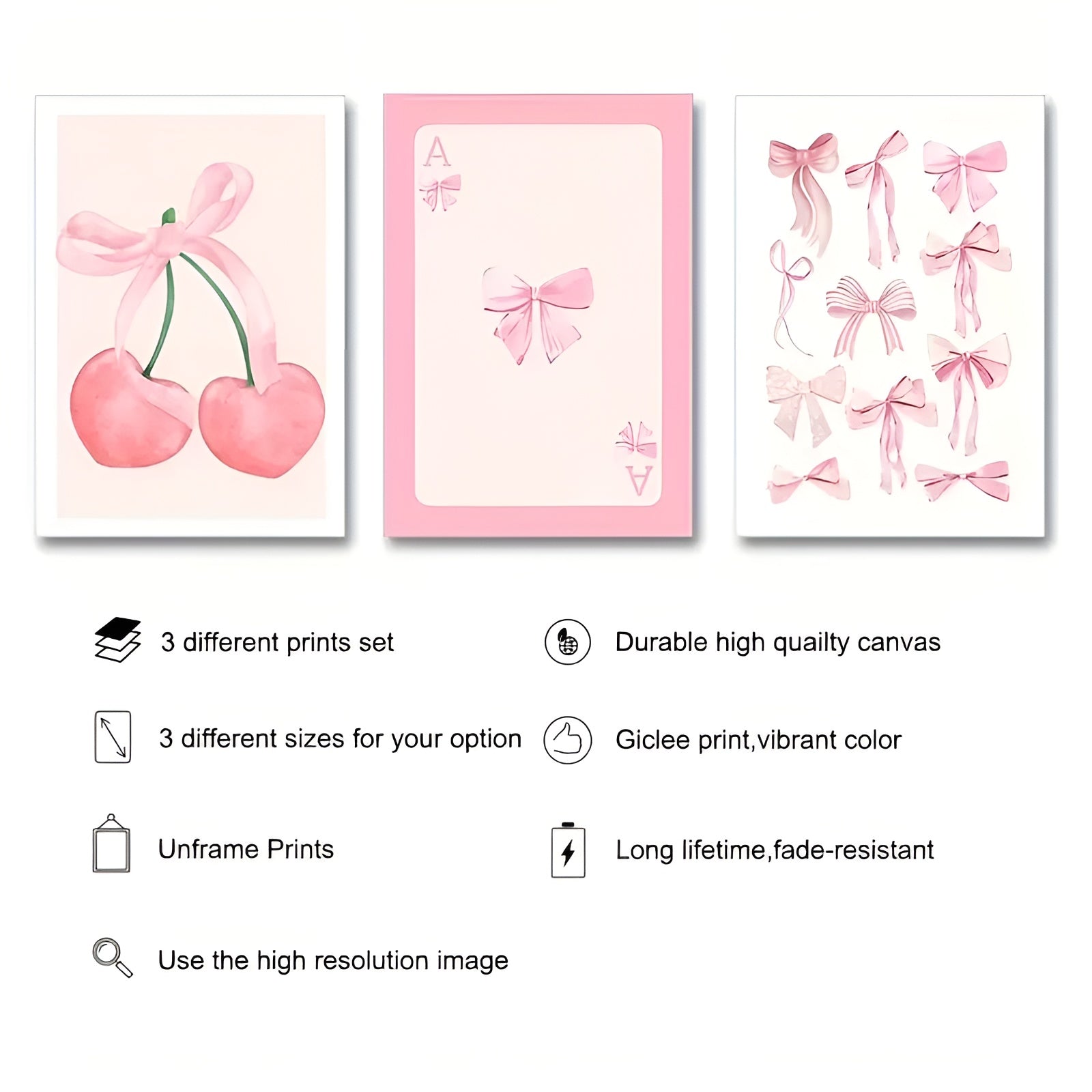 Pink cherry bows art prints for chic and modern home decoration
