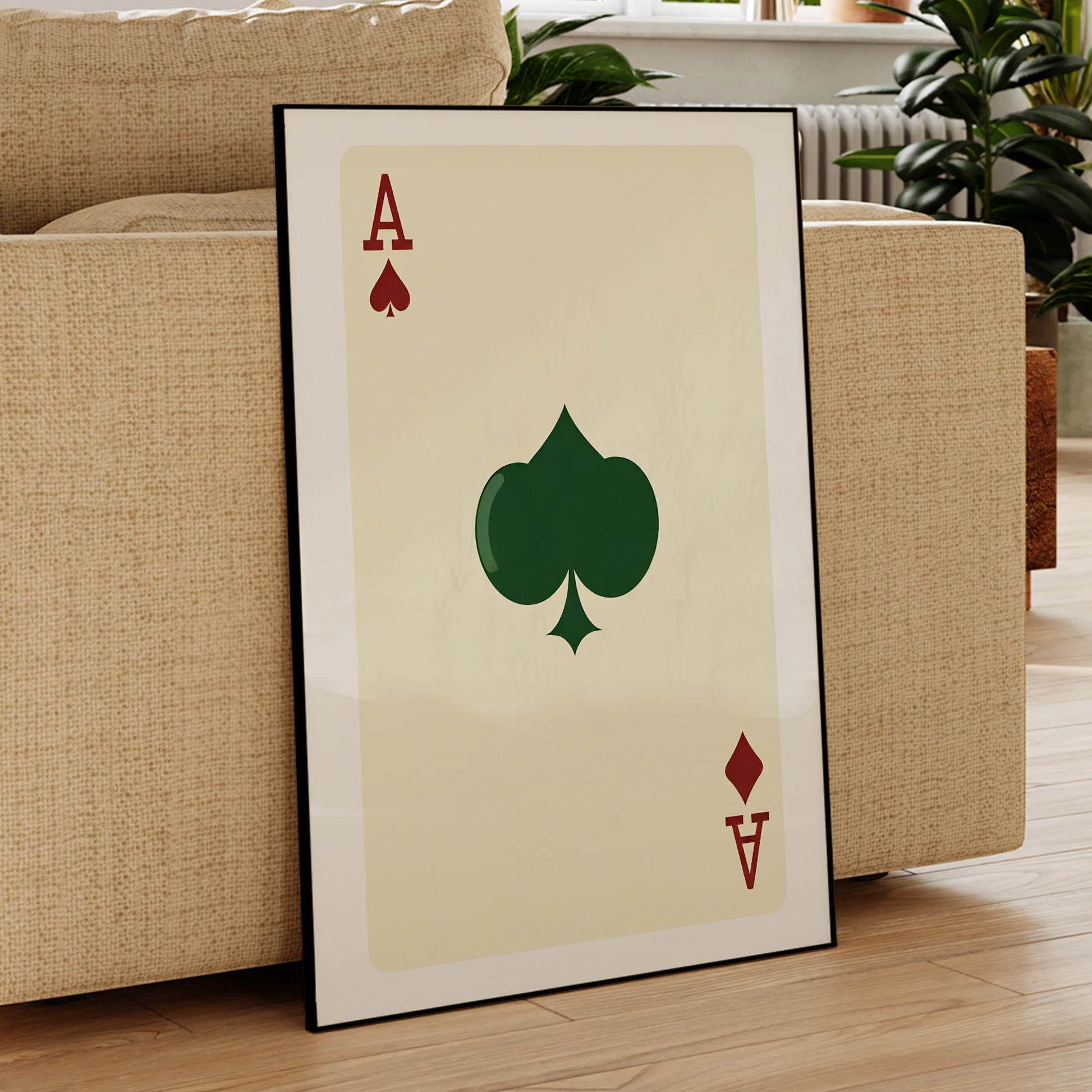Stylish playing card canvas poster in vintage green tones

