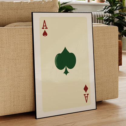 Stylish playing card canvas poster in vintage green tones

