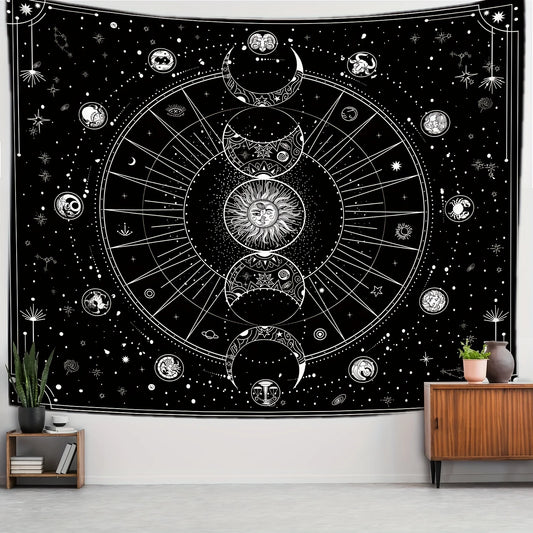 Sun and moon horoscope tapestry for spiritual home wall decor

