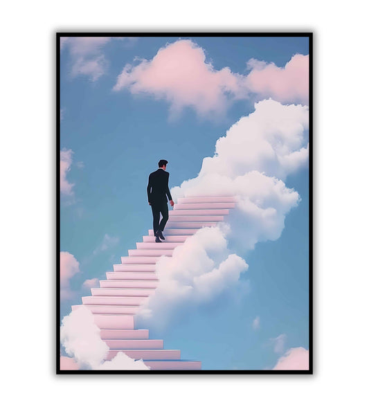 Surreal steps digital art poster for modern decor