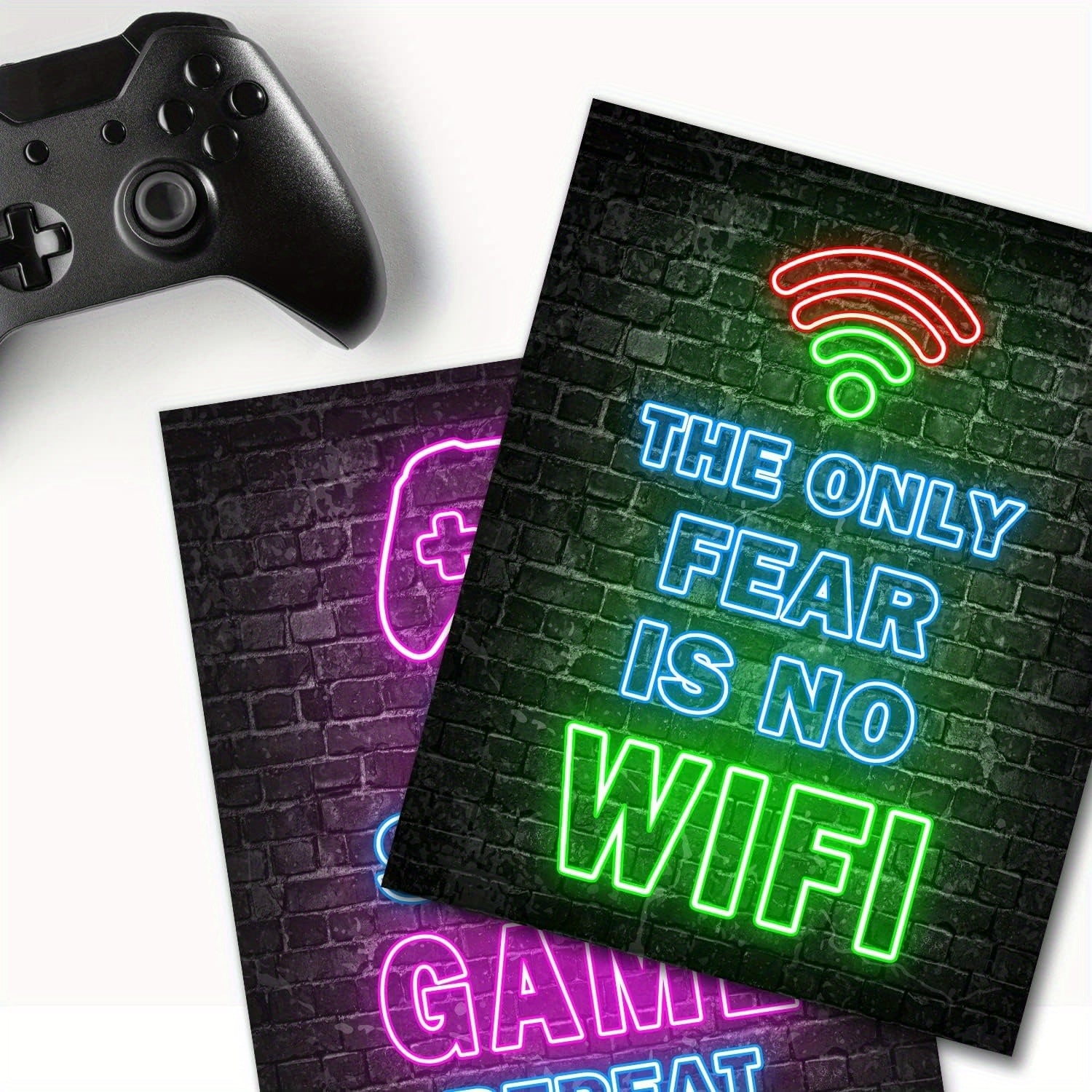 Video game-themed neon prints for boys' room decoration
