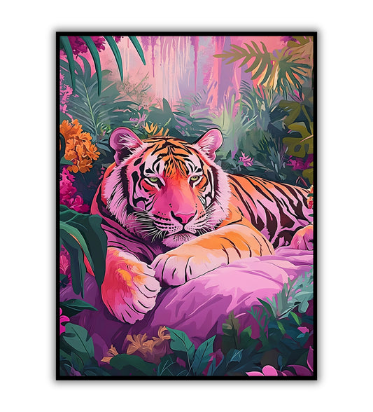 Tiger's Oasis art poster for wildlife-themed interiors.