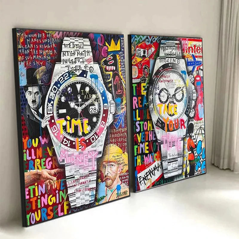 Time is money watch motivational canvas painting for office and home
