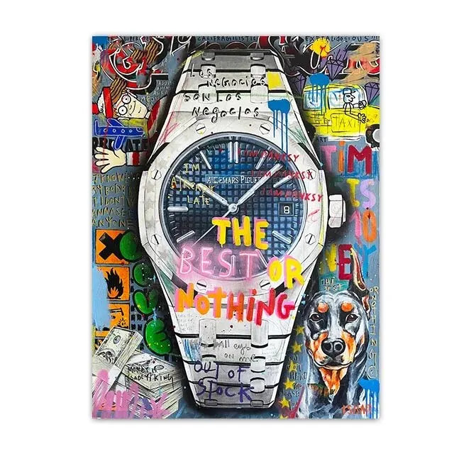 Time is money motivational watch wall art for luxury interiors
